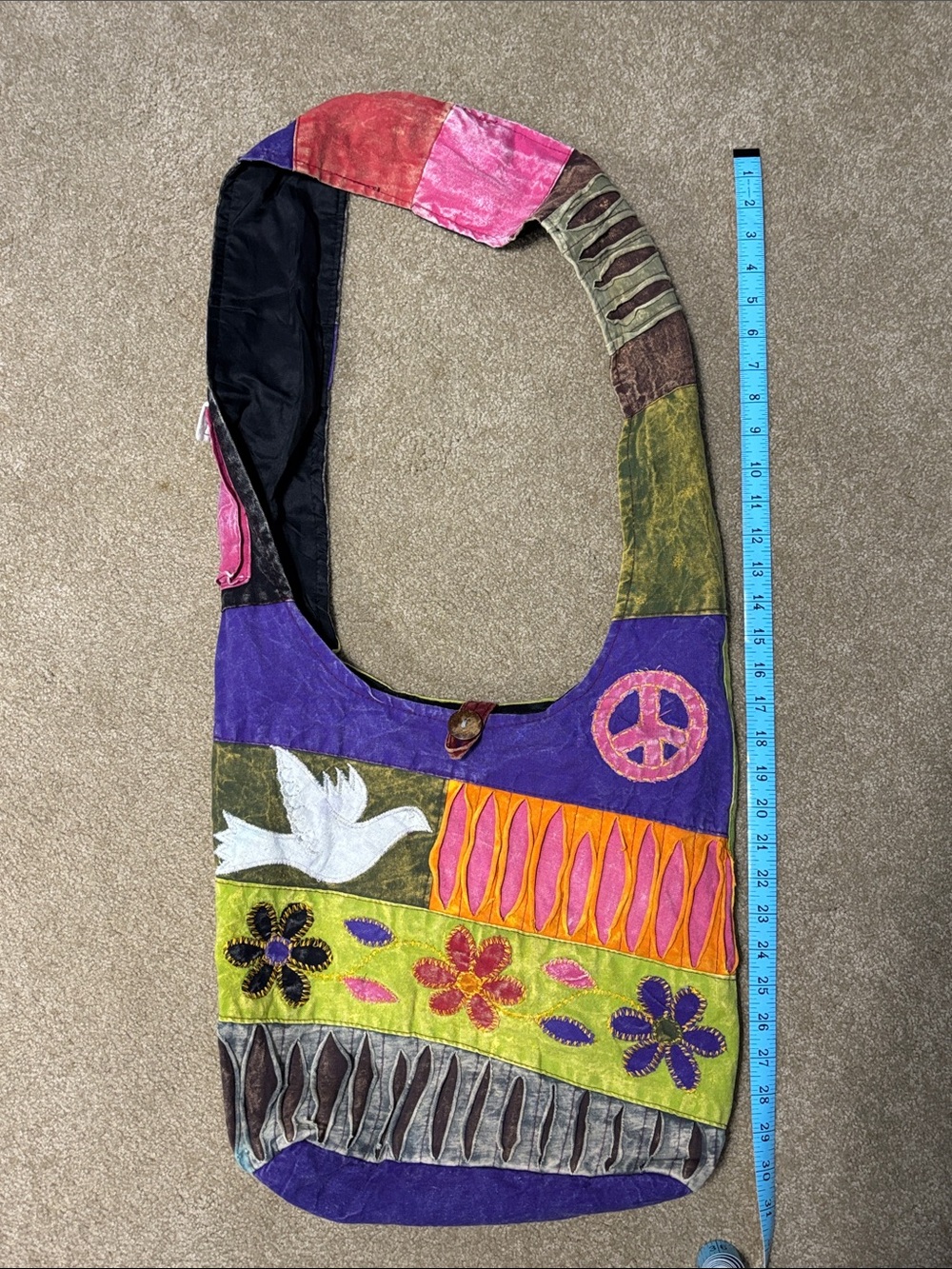 Bohemian Patchwork Crossbody Bag in Purple, Green & Pink